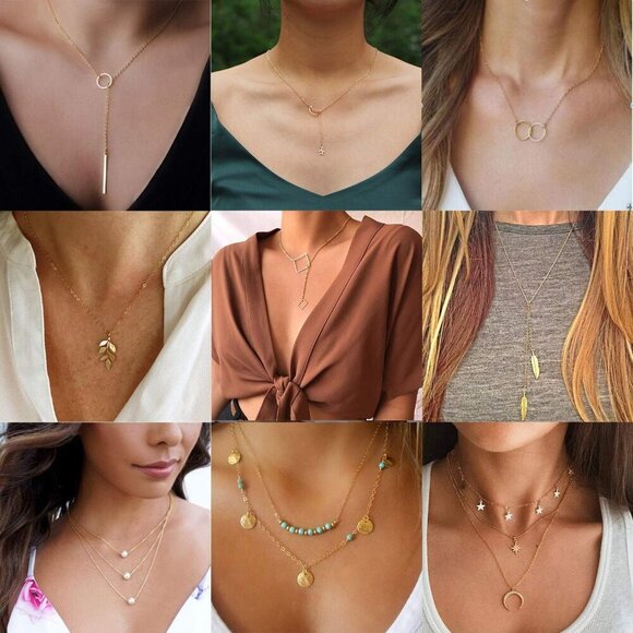 20 PCS Pendant Necklace with 14 PCS Gold,6 PCS Sliver,20 styles of necklaces for - Picture 2 of 7